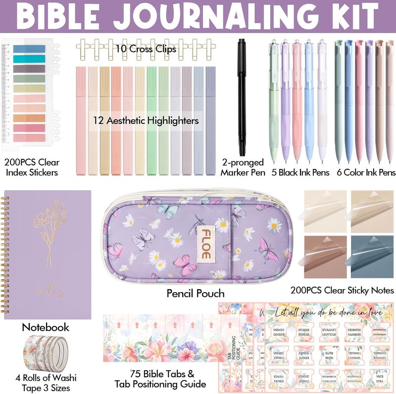 FLOE Bible Study Supplies Journaling Kit for Women, Valentines Day Christian Gifts for Women Her, Bible Study Tool w/Pastel Highlighter and Pen No Bleed, Pencil Case Notebook Annotation Kit Accessories Set - Image 2